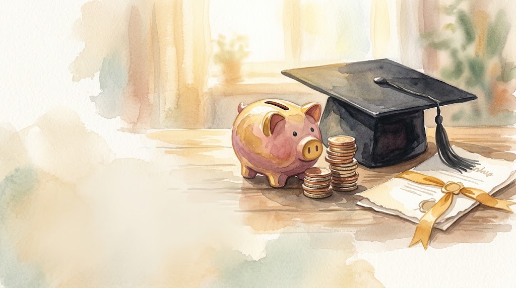 貯金箱と奨学金のイラスト