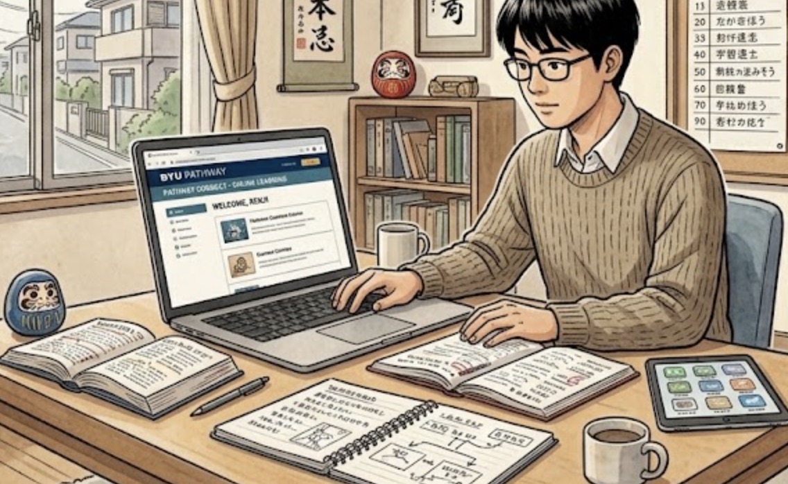 日本の自宅からBYU Pathwayのオンライン講義を受講する学生